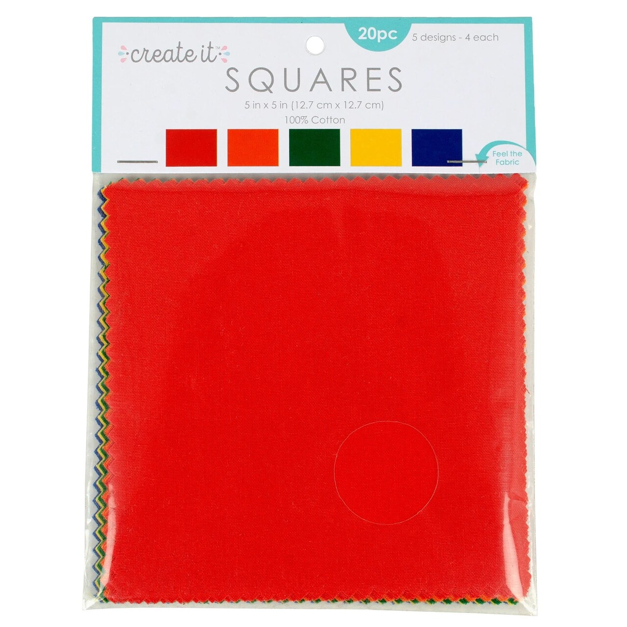 Fabric Squares Primary Solids 20 pc 5"x5" 4 ea of 5 colors 100% Cotton